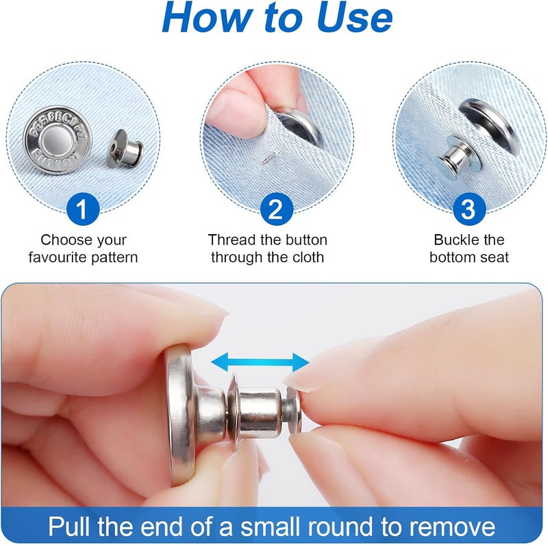 Ceryvop 12 Set Buttons Pin for Loose Jeans, Jeans Button Adjuster for Pants, No-Sew Waist Tightener Pins for Pants, Make Loose Jeans Smaller, Adjustable Pants Button Replacement - Image 2